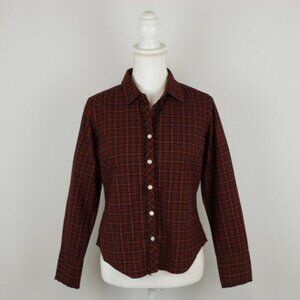 Eddie Bauer Women's Petite Small Black Red Plaid Long Sleeve Button Up Shirt